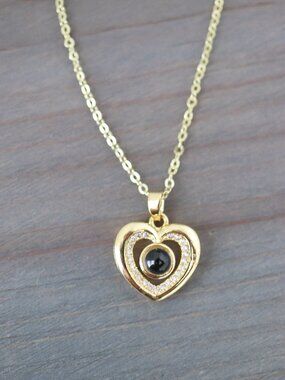 Heart Shape with CZ Diamond Pendant Necklace 18k Gold Plated Stainless Steel